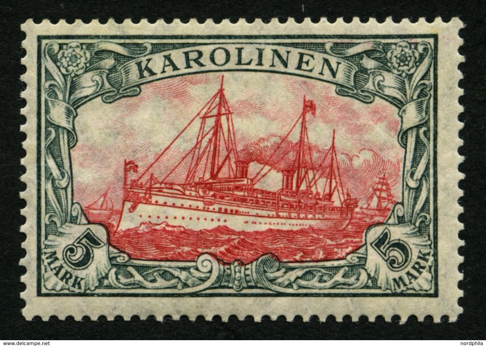 KAROLINEN 22IA *, 1915, 5 M. Grünschwarz/dunkelkarmin, Mit Wz., Friedensdruck, Falzreste, Pracht, Mi. 240.- - Caroline Islands