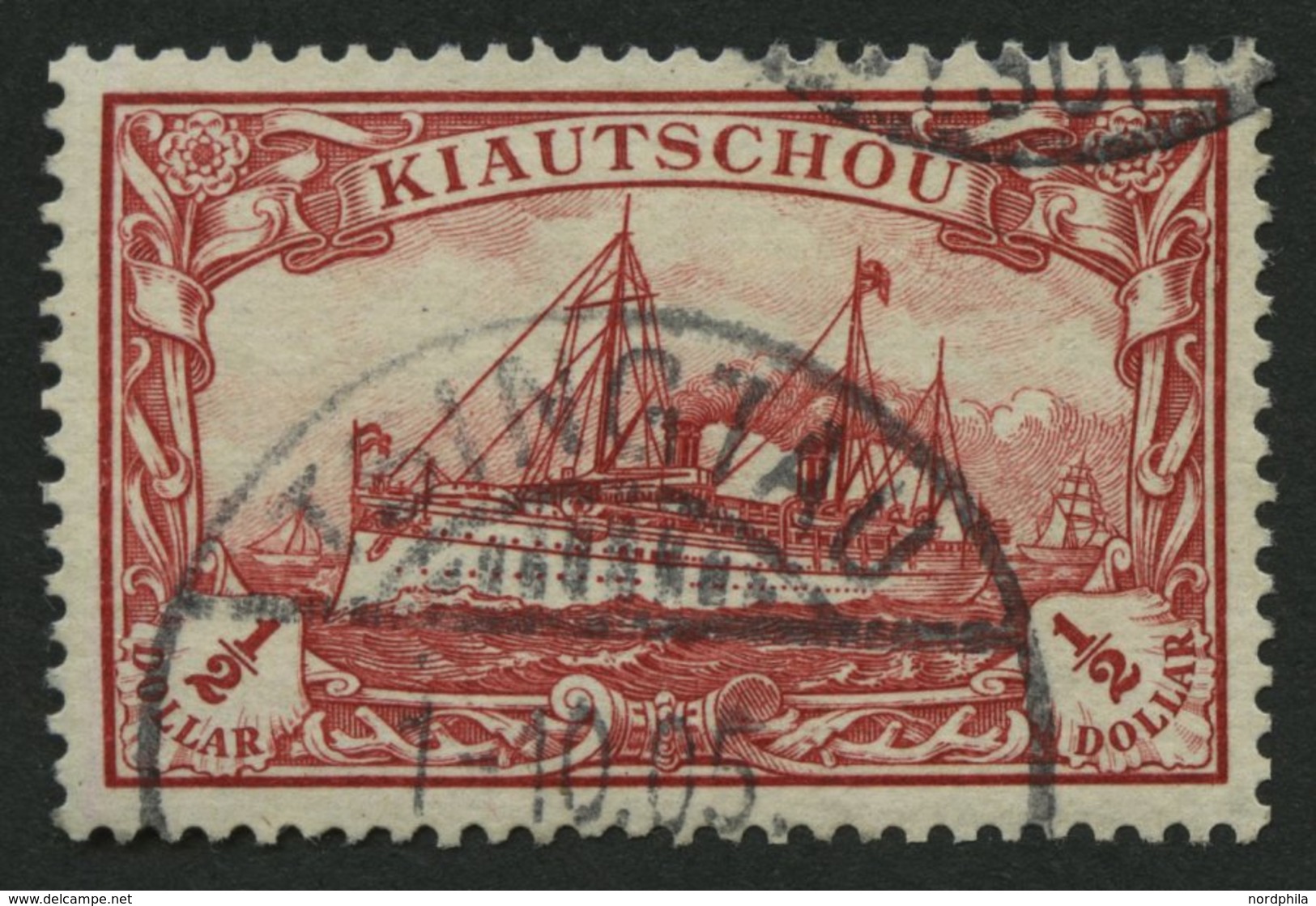 KIAUTSCHOU 24 O, 1905, 1/2 $ Dunkelkarminrot, Ohne Wz., Pracht, Gepr. Jäschke-L., Mi. 100.- - Kiauchau