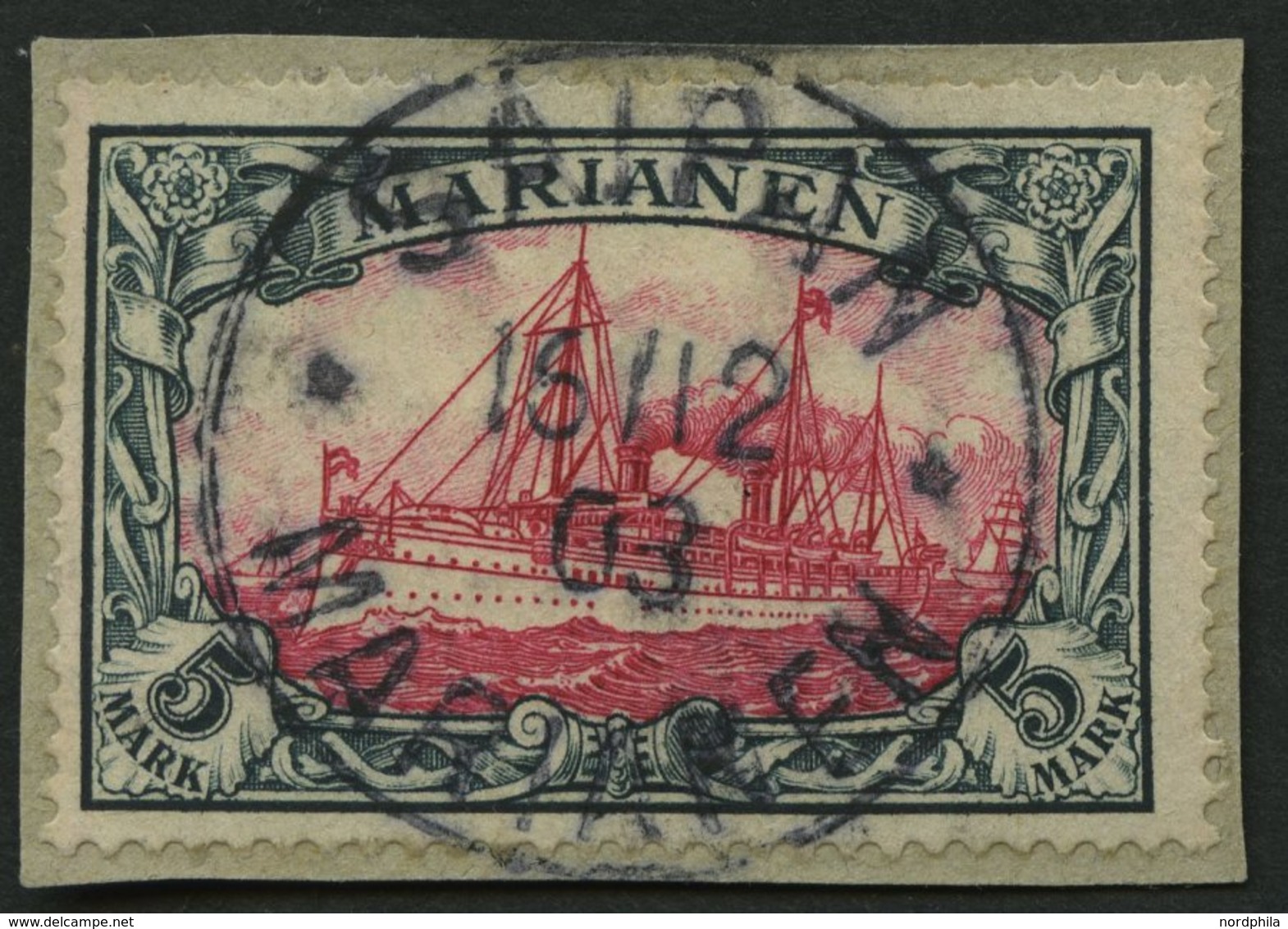 MARIANEN 19 BrfStk, 1901, 5 M. Grünschwarz/dunkelkarmin, Ohne Wz., Prachtbriefstück, Signiert, Mi. (600.-) - Mariana Islands