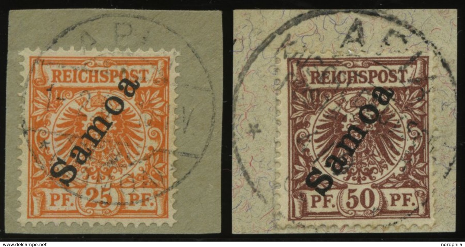 SAMOA 5a,6 BrfStk, 1900, 25 Pf. Gelblichorange Und 50 Pf. Lebhaftrötlichbraun, 2 Prachtbriefstücke, Mi. (175.-) - Samoa