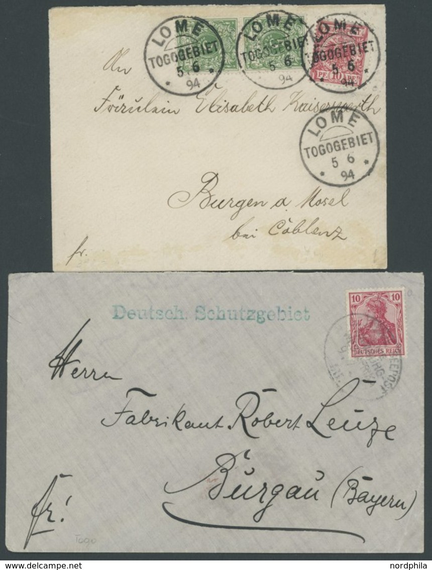 TOGO V 46/7 BRIEF, 1894, 5 Pfg. Opalgrün (2x) Und 10 Pf. Rot Auf Brief Von LOME Nach Burgen A. Mosel, Dazu Seepostbrief  - Togo