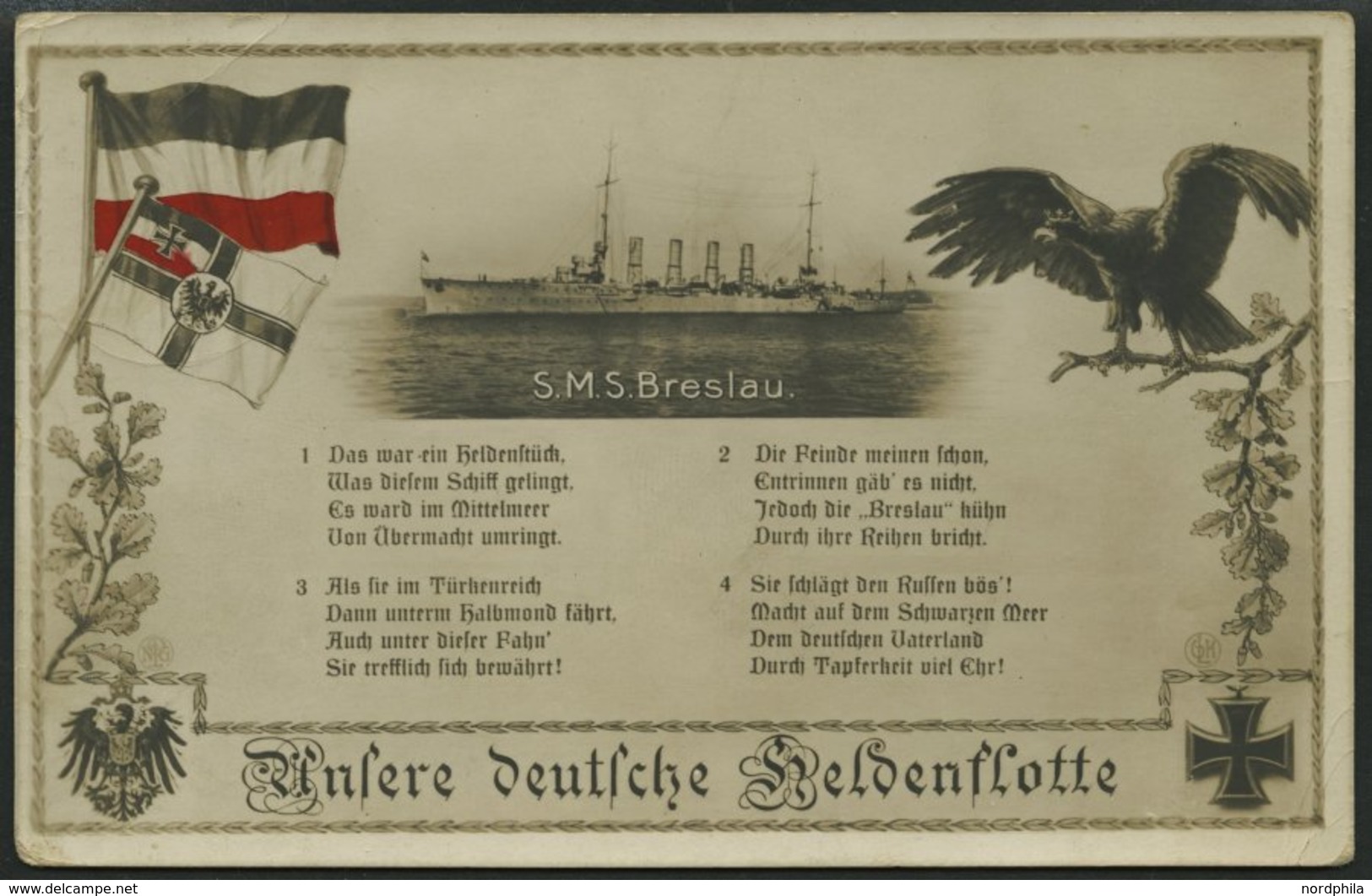 MSP VON 1914 - 1918 69 (S.M.S. BRESLAU), 4.10.16, FP-Ansichtskarte (dto.), Minimal Fleckig, Prachtkarte - Schiffahrt