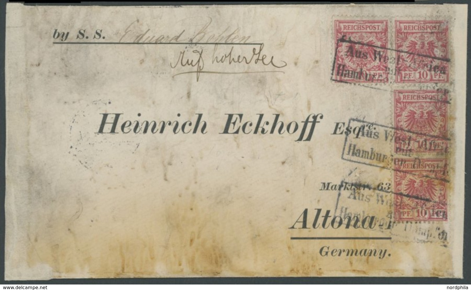 DEUTSCHE SCHIFFSPOST DR 47 BRIEF, 1894, R2 Aus Westafrica Mit Hamburger Dampfer Auf Brief By S.S: Eduard Bohlen, Handsch - Schiffahrt