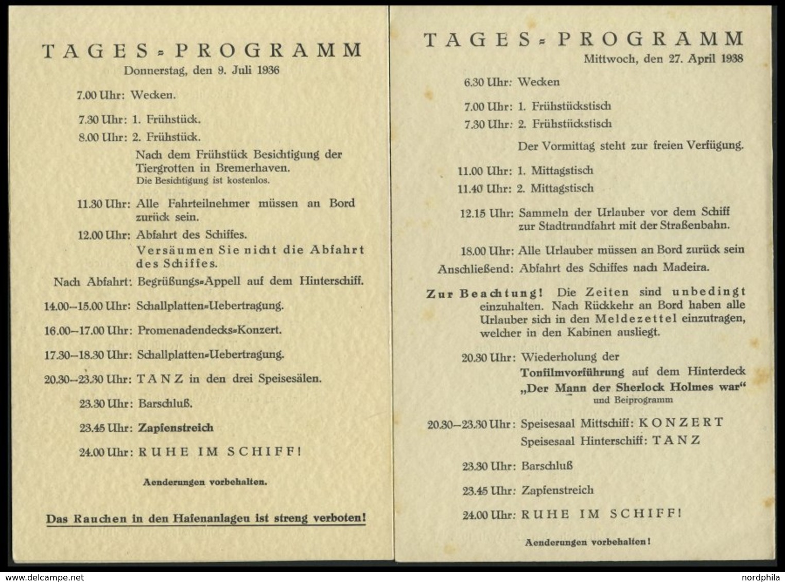 DEUTSCHE SCHIFFSPOST 1938, 5 Verschiedene KDF- Tagesveranstaltungskarten, Inklusive Speisenfolge Von Bord Der SIERRA COR - Schiffahrt