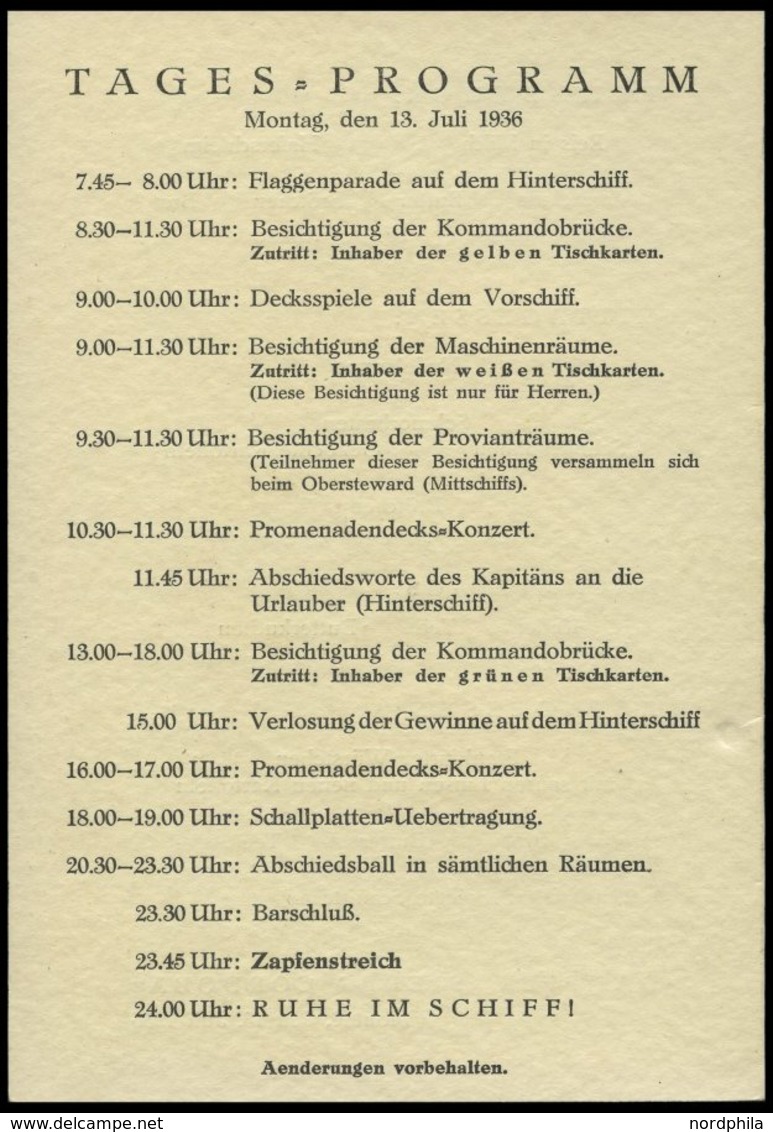 DEUTSCHE SCHIFFSPOST 1938, 5 Verschiedene KDF- Tagesveranstaltungskarten, Inklusive Speisenfolge Von Bord Der SIERRA COR - Marittimi