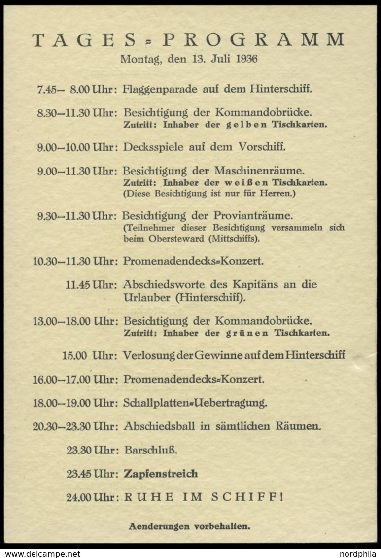 DEUTSCHE SCHIFFSPOST 1938, 5 Verschiedene KDF- Tagesveranstaltungskarten, Inklusive Speisenfolge Von Bord Der SIERRA COR - Marítimo