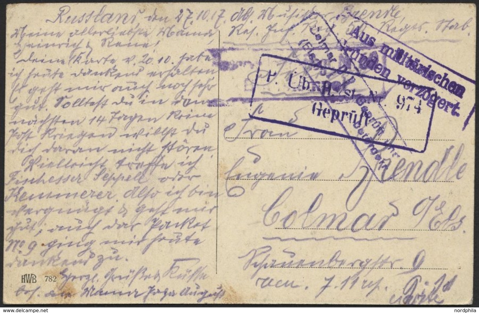 DT. FP IM BALTIKUM 1914/18 1. Reserve-Division, 27.10.17 (ohne Feldpoststempel), Auf Ansichtskarte (Riga-Schwarzhäuterha - Lettonie