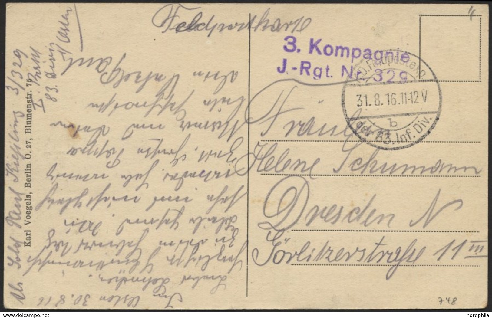 DT. FP IM BALTIKUM 1914/18 K.D. FELDPOSTEXP. DER 83. INF. DIV. B, 31.8.16, Auf Ansichtskarte (Libau-Neuer Markt) Nach Dr - Latvia