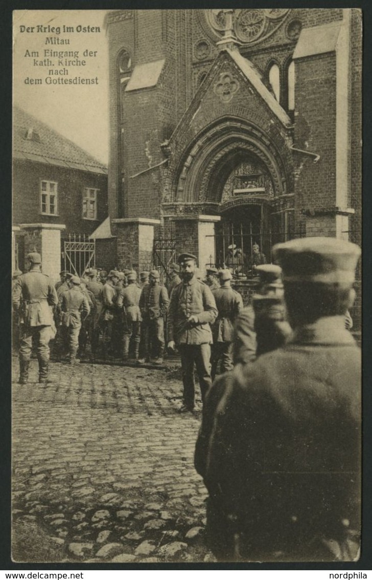 LETTLAND 1299 BRIEF, K.D. FELDPOSTEXP. 76. RESERVE DIV. C, 17.6.16, Auf Ansichtskarte (Mitau-Am Eingang Der Kath. Kirche - Lettonie