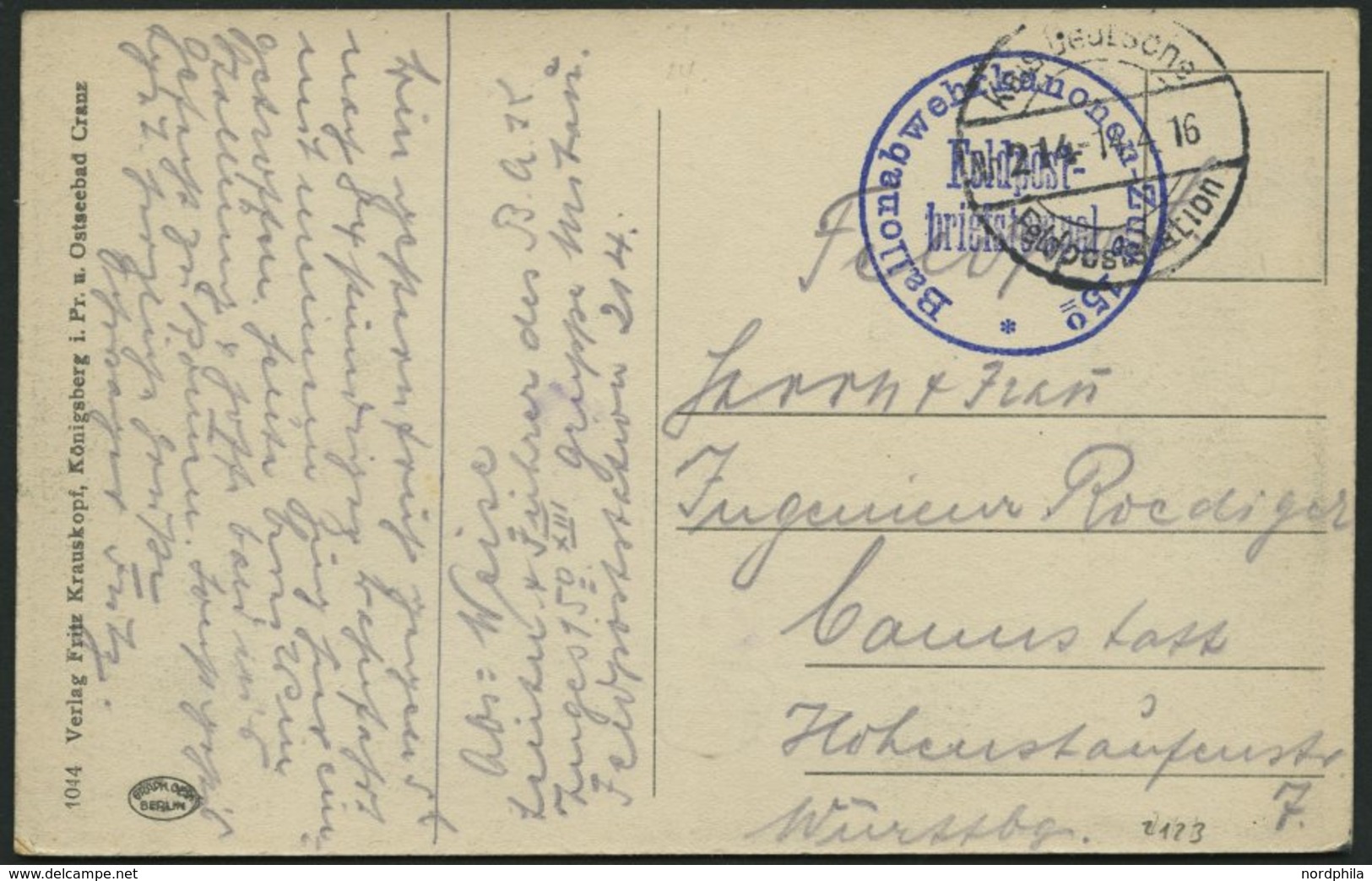 DT. FP IM BALTIKUM 1914/18 K.D. FELDPOSTSTATION NR. 214, 14.4.16, Auf Ansichtskarte (Mitau Markt), Mit Blauem Briefstemp - Letonia