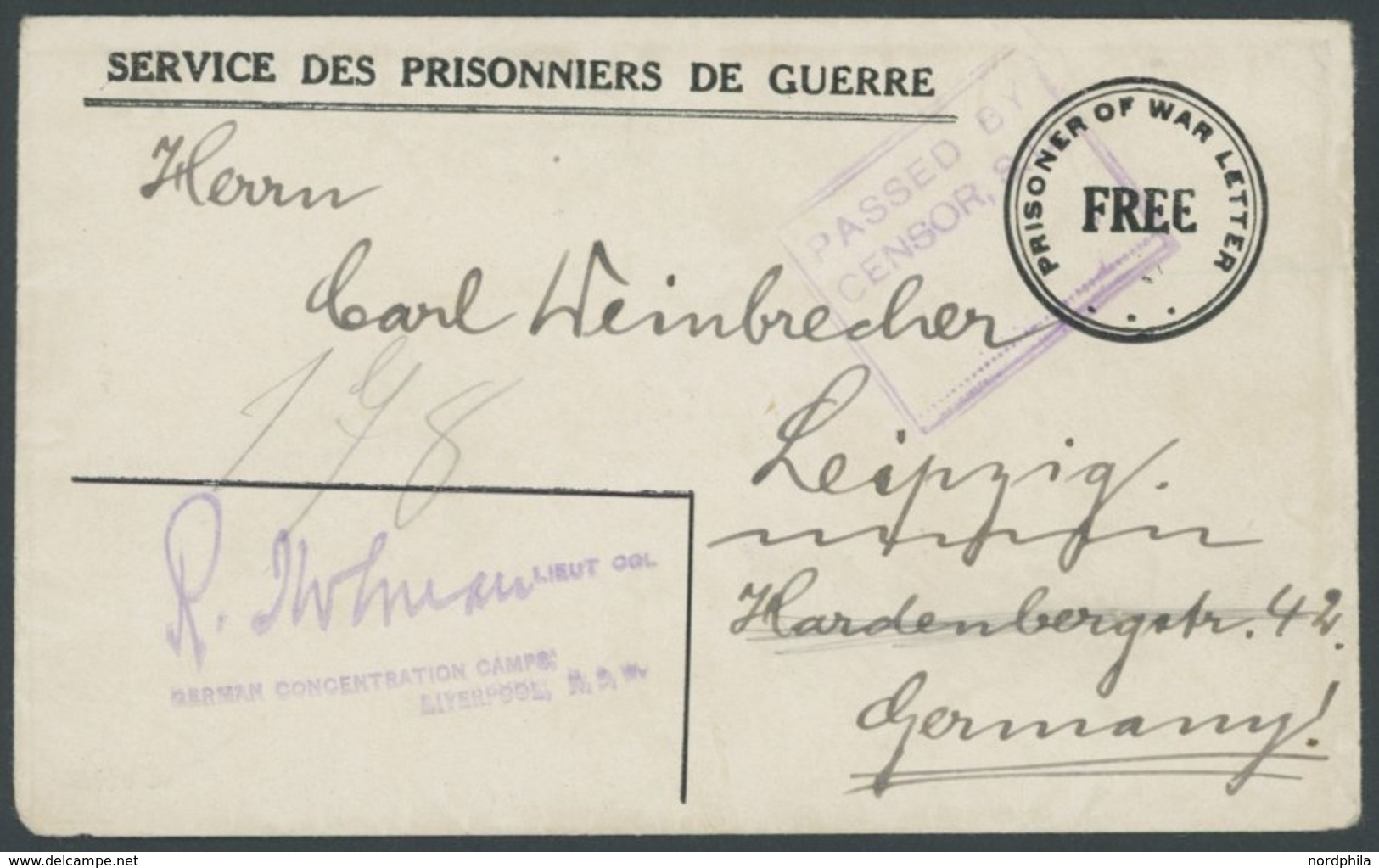 FELDPOST I.WK 1915/18, Liverpool N.S.W.: Kriegsgefangenen POW-Umschlag Mit L3 GERMAN CONCENTRATION CAMP Und Zensur-R2 Na - Oblitérés