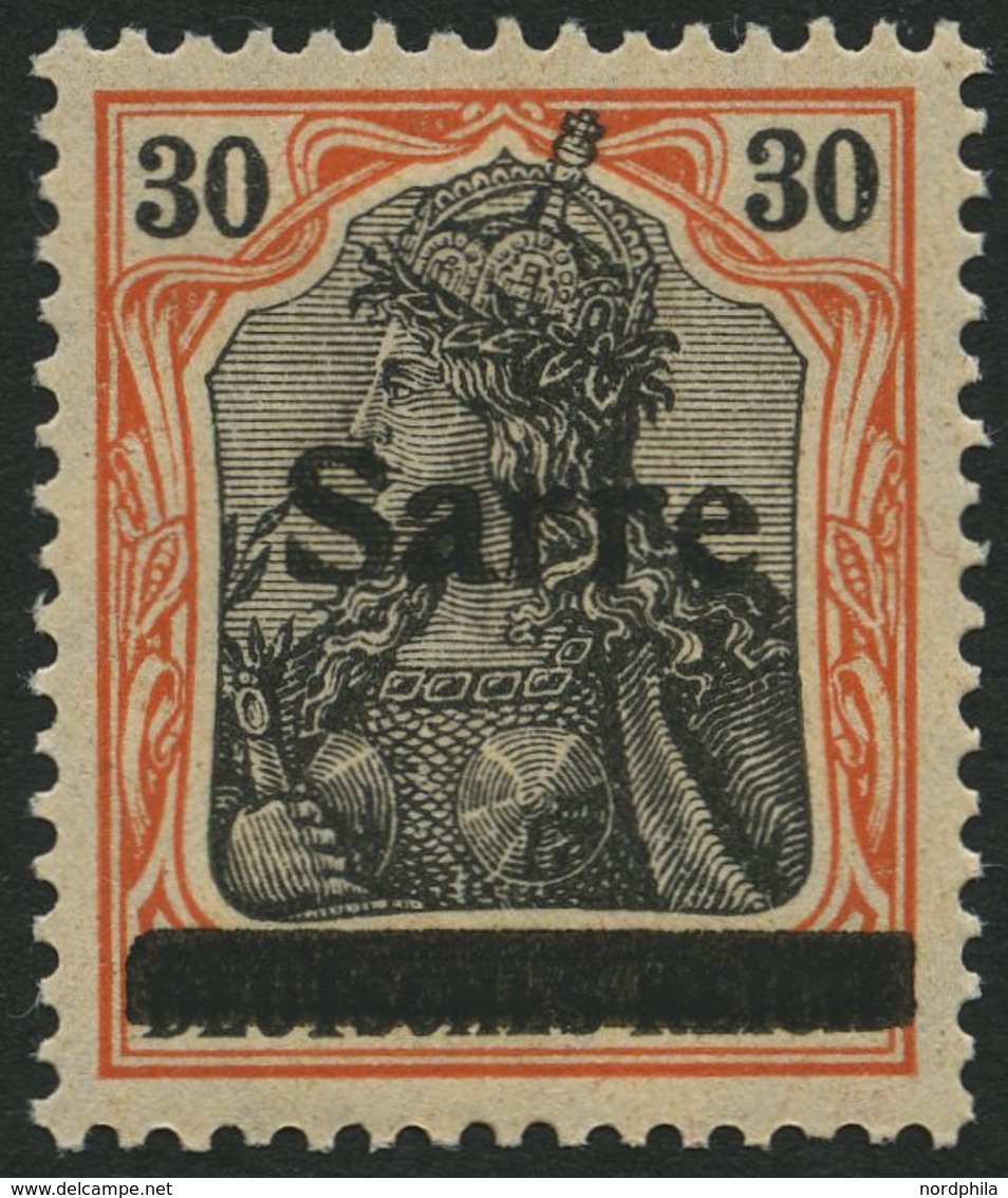 SAARGEBIET 10yI *, 1920, 30 Pf. Dunkelrotorange/schwarz Auf Orangeweiß, Type I, Falzrest, Pracht, Kurzbefund Braun, Mi.  - Other & Unclassified