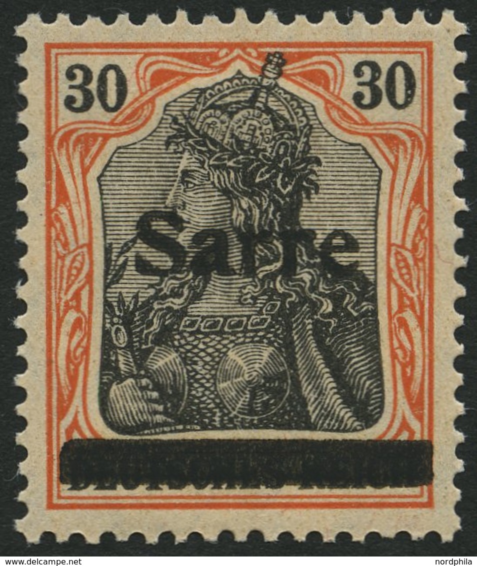 SAARGEBIET 10yI *, 1920, 30 Pf. Dunkelrotorange/schwarz Auf Orangeweiß, Type I, Falzrest, Pracht, Kurzbefund Braun, Mi.  - Autres & Non Classés