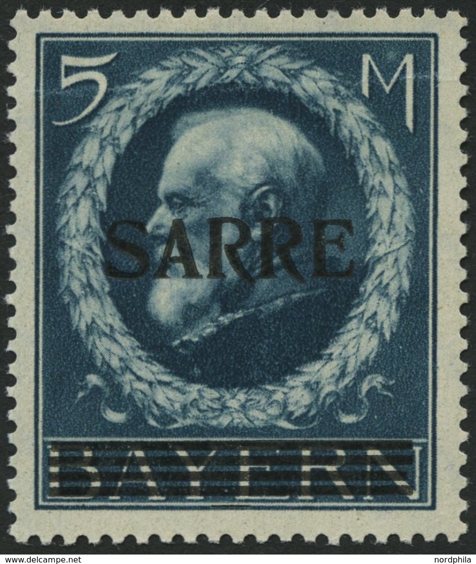 SAARGEBIET 30 **, 1920, 5 M. Bayern-Sarre, Waagerechte Leichte Wellung Sonst Pracht, Gepr. Burger, Mi. 2500.- - Autres & Non Classés