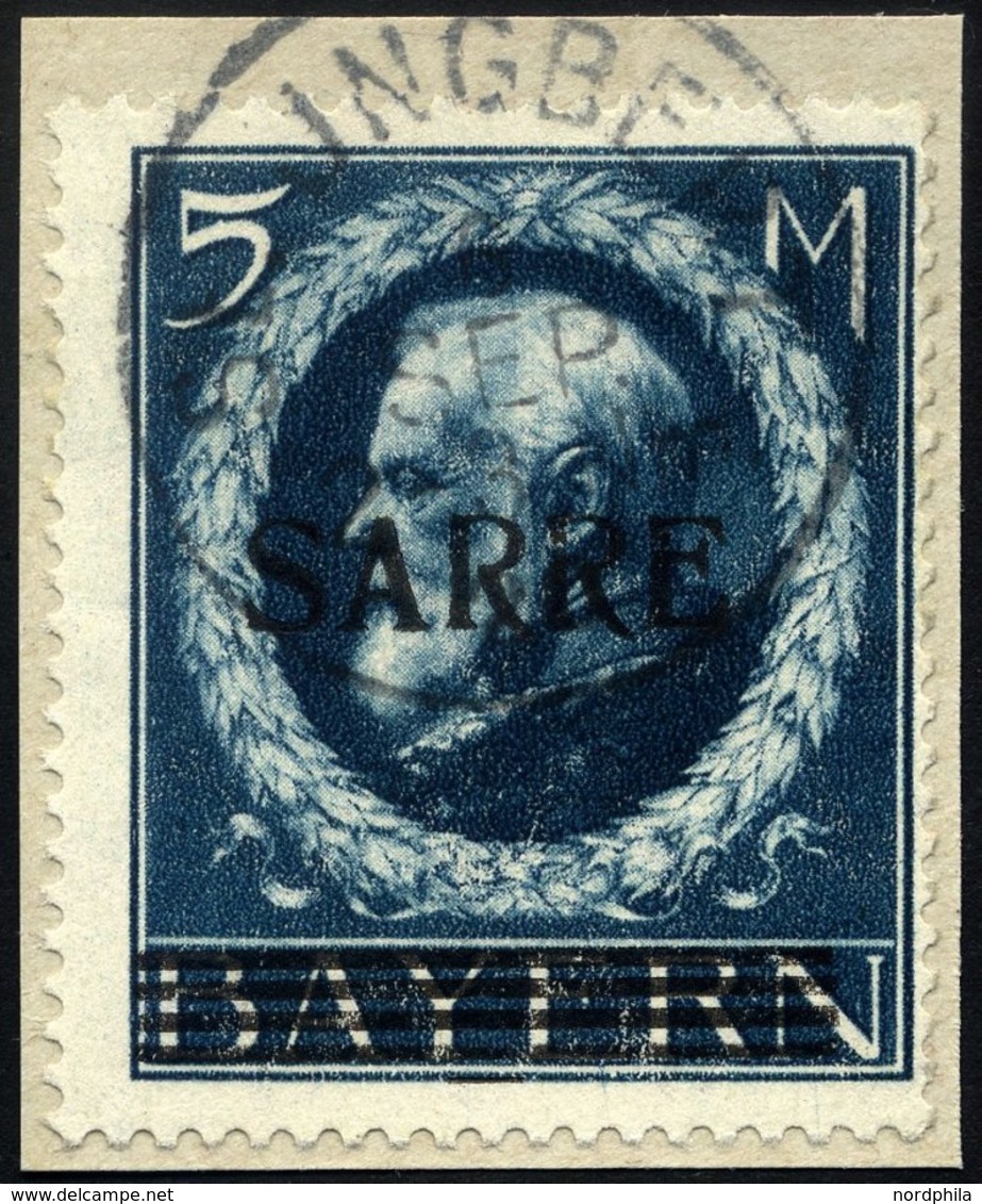 SAARGEBIET 30II BrfStk, 1920, 5 M. Bayern-Sarre Mit Abart Kleines A (Feld 15), Prachtbriefstück, RR!, Fotoattest Burger, - Otros & Sin Clasificación
