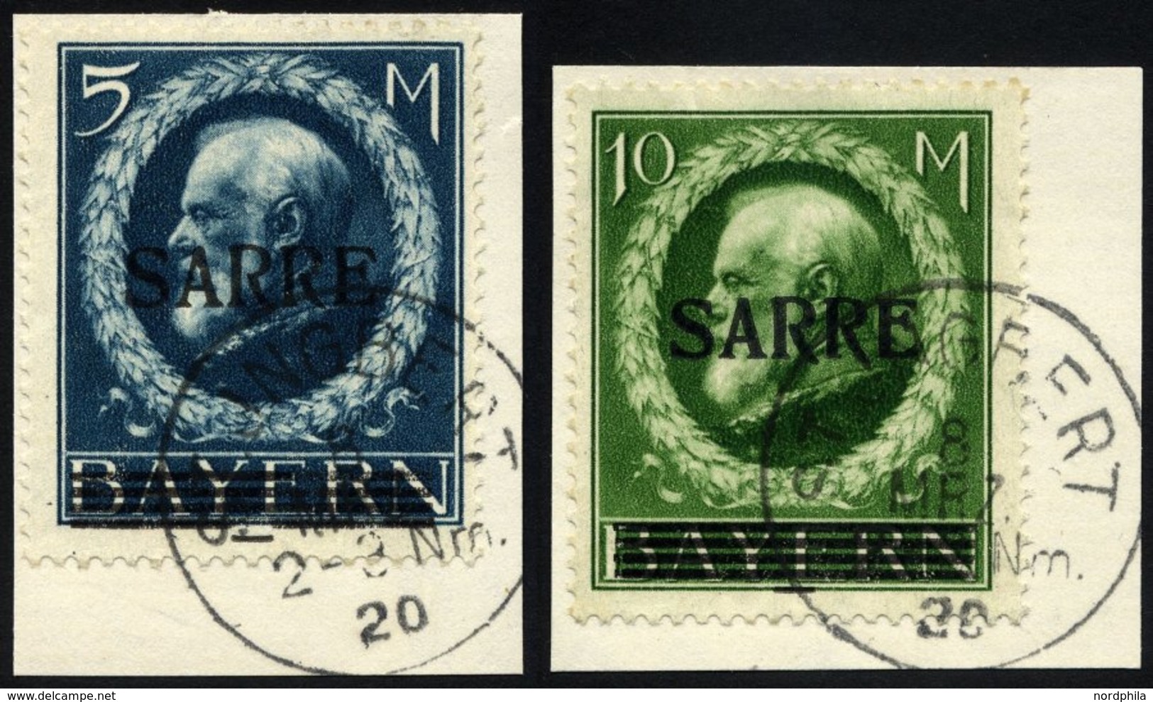SAARGEBIET 30III,31II BrfStk, 1920, 5 Und 10 M. Bayern-Sarre, Je Mit Abart Fetter Kontrollstrich (Feld 12), 2 Prachtbrie - Other & Unclassified