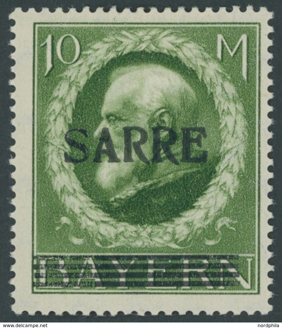 SAARGEBIET 31 *, 1920, 10 M. Bayern-Sarre, Bogenfeld 17, Falzreste, Pracht, Kurzbefund Braun, Mi. 180.- - Other & Unclassified