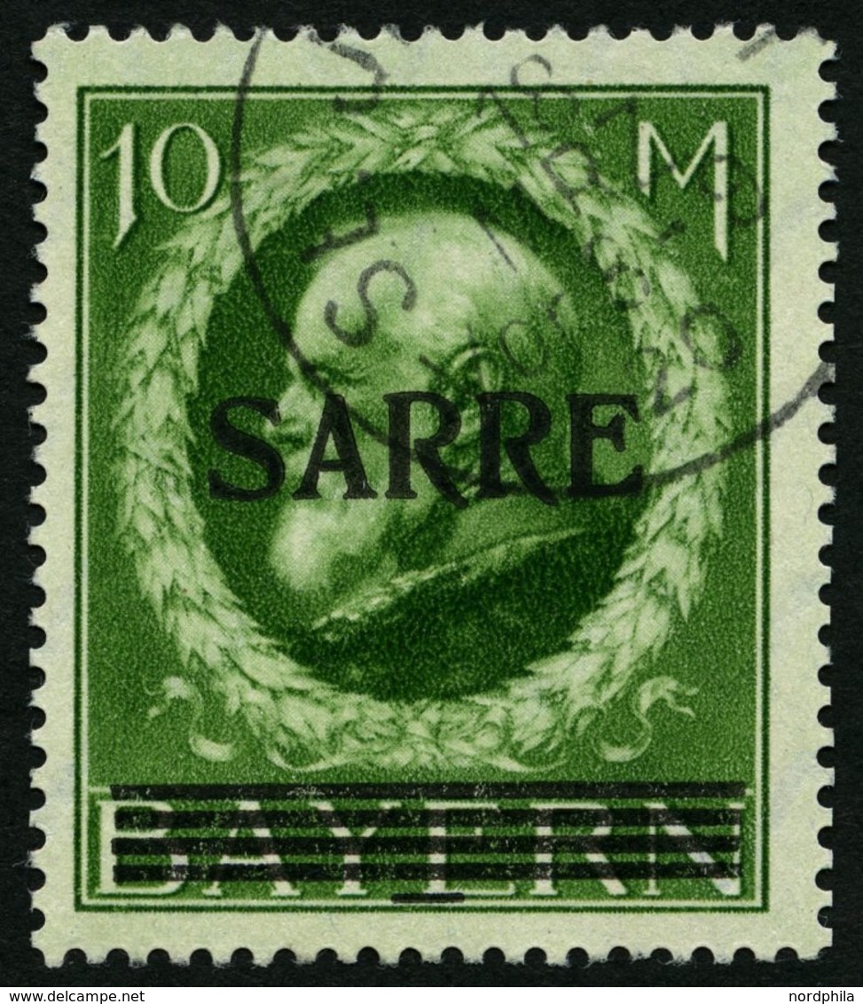 SAARGEBIET 31II O, 1920, 10 M. Bayern-Sarre Mit Abart Fetter Kontrollstrich, Pracht, Gepr. Burger, Mi. 800.- - Other & Unclassified
