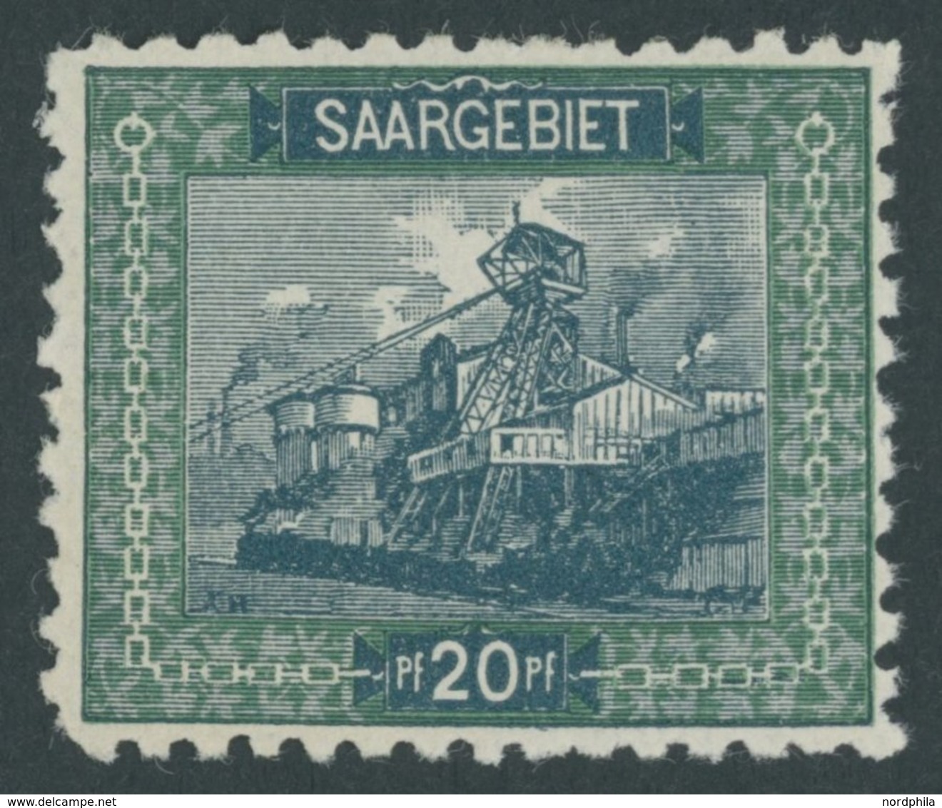 SAARGEBIET 55B **, 1921, 20 Pf. Förderturm, Gezähnt L 101/2, Postfrisch, Pracht, Mi. 50.- - Autres & Non Classés