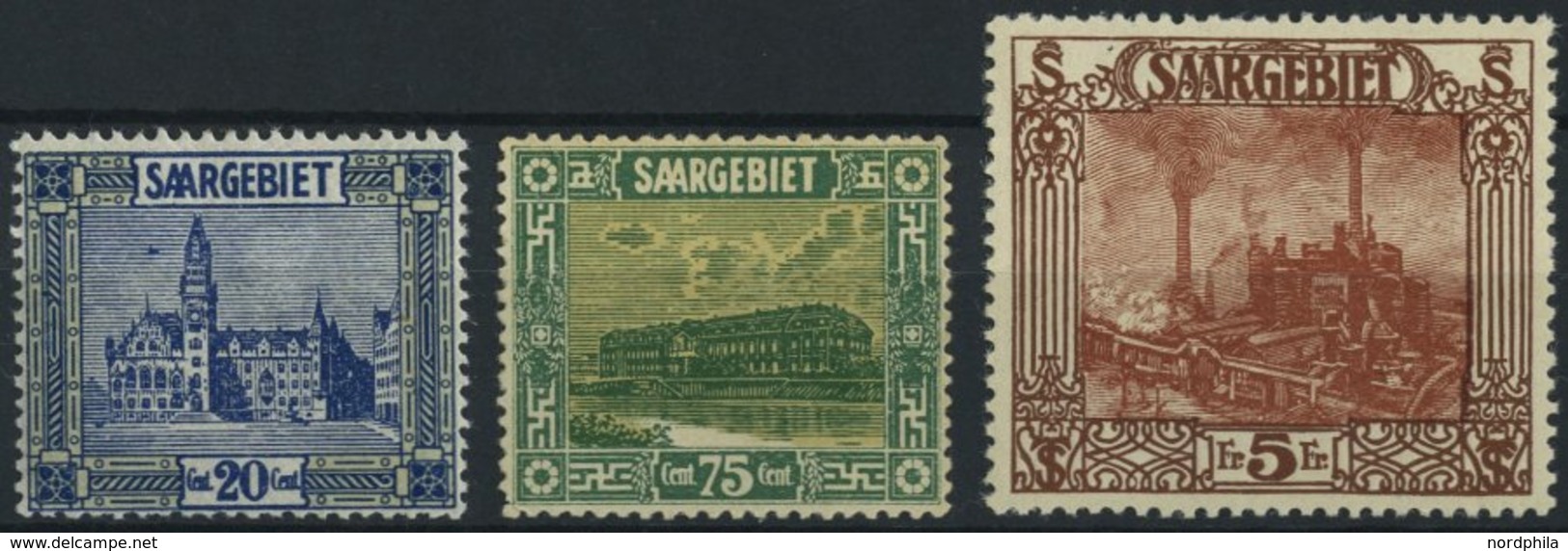 SAARGEBIET 88,93,97 **, 1922, 20 C., 75 C. Und 5 Fr. Landschaftsbilder III, Normale Zähnung, 3 Prachtwerte, Mi. 175.- - Autres & Non Classés