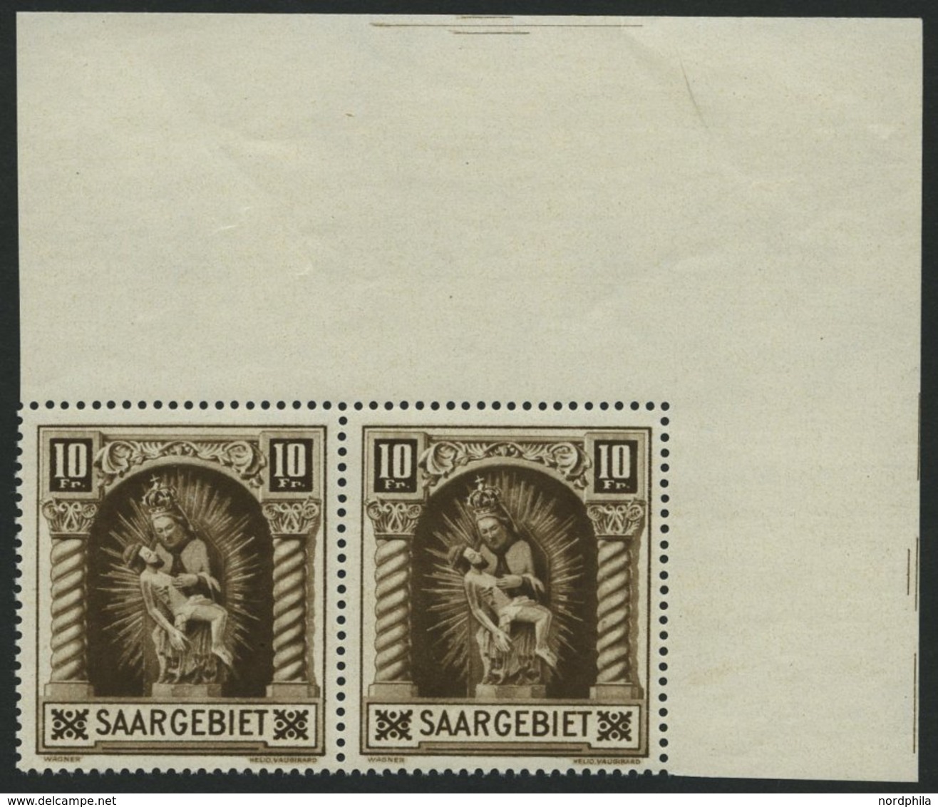 SAARGEBIET 103III **, 1925, 10 Fr. Madonna Im Paar Aus Der Rechten Oberen Bogenecke, Dabei Feld 5 Mit Abart Fleck Auf De - Autres & Non Classés