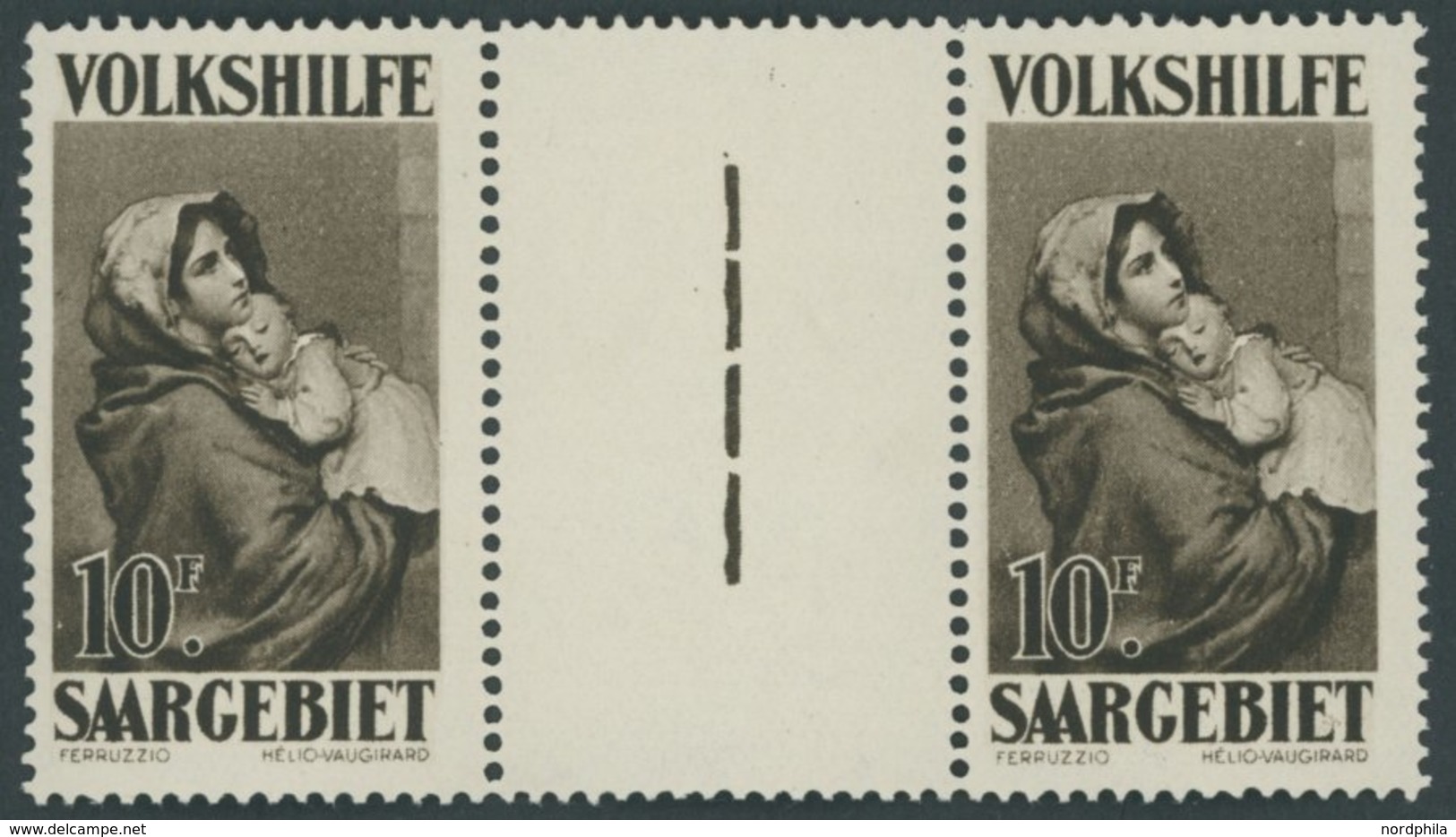 SAARGEBIET 141ZW **, 1929, 10 Fr. Gemälde II Im Zwischenstegpaar, Pracht, Mi. 500.- - Other & Unclassified