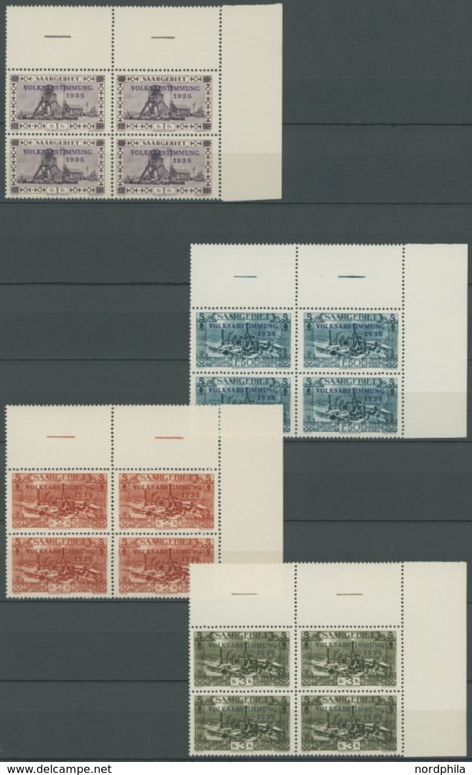 SAARGEBIET 179-94 VB **, 1934, Volksabstimmung, Dabei Abart Mi.Nr. 193III In Eckrandviererblocks Mit Stegen, Prachtsatz, - Altri & Non Classificati