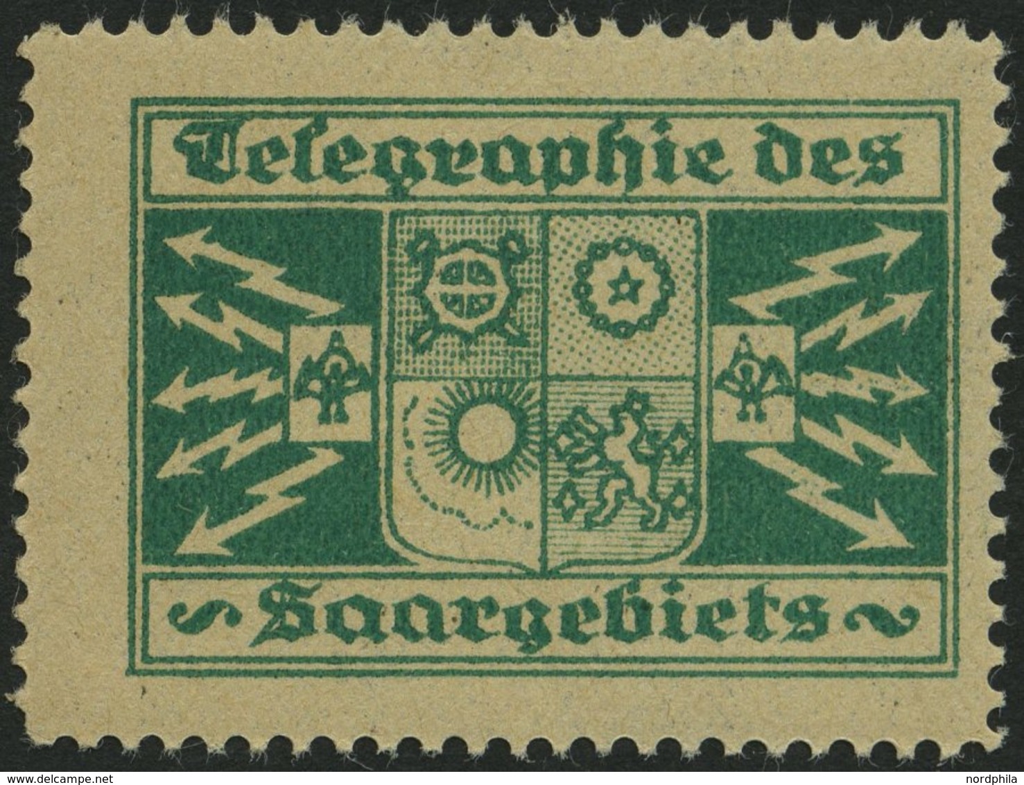 SAARGEBIET **, Grüne Vignette Telegraphie Des Saargebiets, Pracht - Sonstige & Ohne Zuordnung