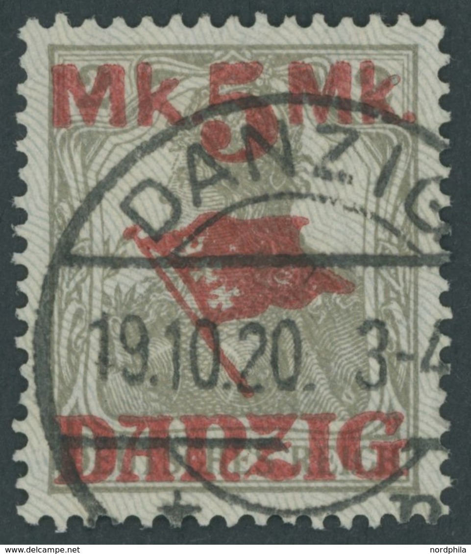 FREIE STADT DANZIG 30II O, 1920, 5 M. Auf 2 Pf., Hellgrauer Netzunterdruck, Spitzen Nach Unten, Zeitgerechte Entwertung, - Sonstige & Ohne Zuordnung