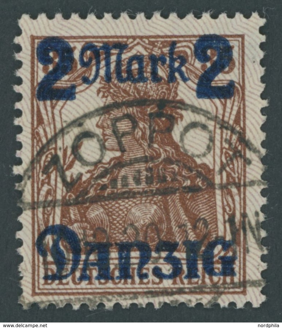 FREIE STADT DANZIG 43II O, 1920, 2 M. Auf 35 Pf., Lilagrauer Netzunterdruck, Spitzen Nach Unten, Zeitgerechte Entwertung - Otros & Sin Clasificación