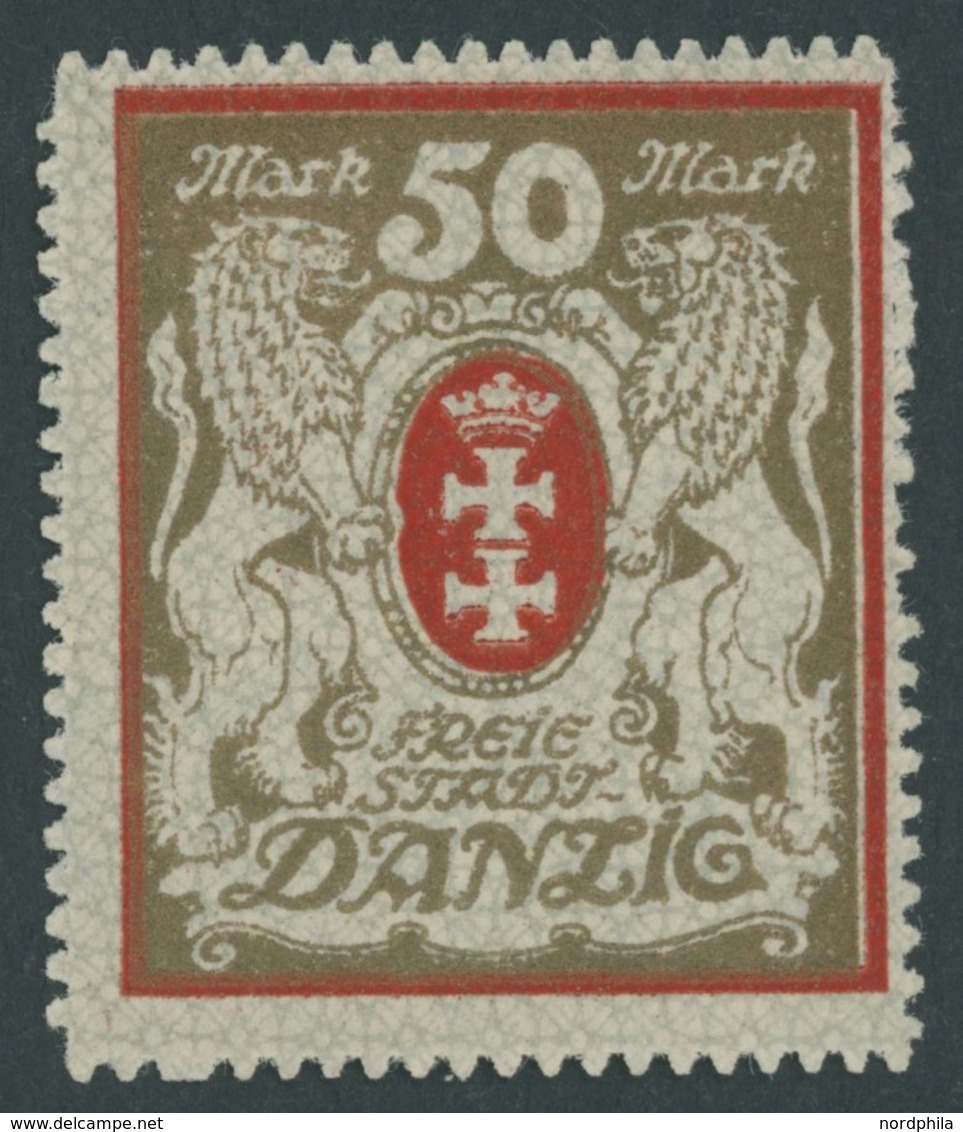 FREIE STADT DANZIG 100Xa **, 1922, 50 M. Rot, Wz. 2X, Pracht, Mi. 260.- - Autres & Non Classés