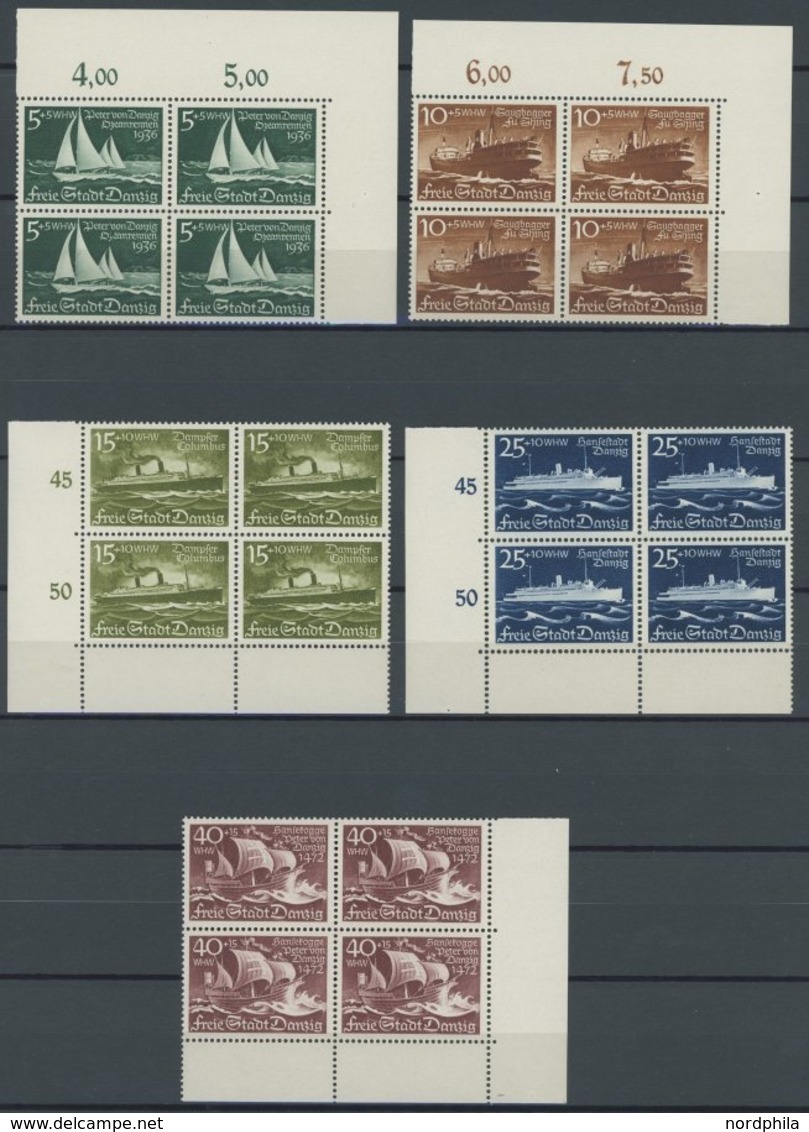 FREIE STADT DANZIG 284-88 VB **, 1938, Schiffe In Eckrandviererblocks, Postfrischer Prachtsatz, Mi. (260.-) - Autres & Non Classés