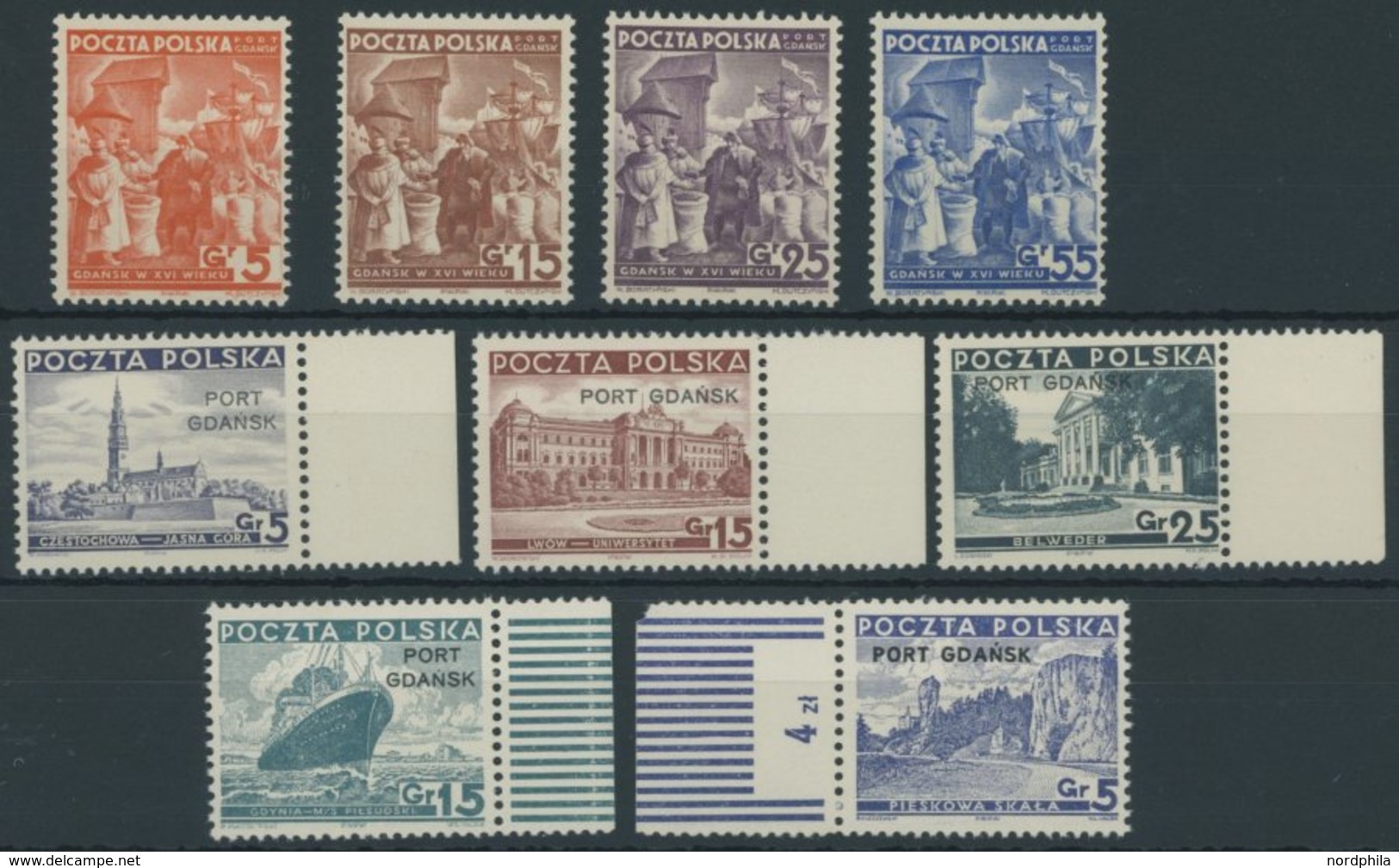 PORT GDANSK 29-37 **, 1936-38, 3 Postfrische Prachtsätze, Mi. Nr. 31 Platte II, Mi. 109.- - Autres & Non Classés