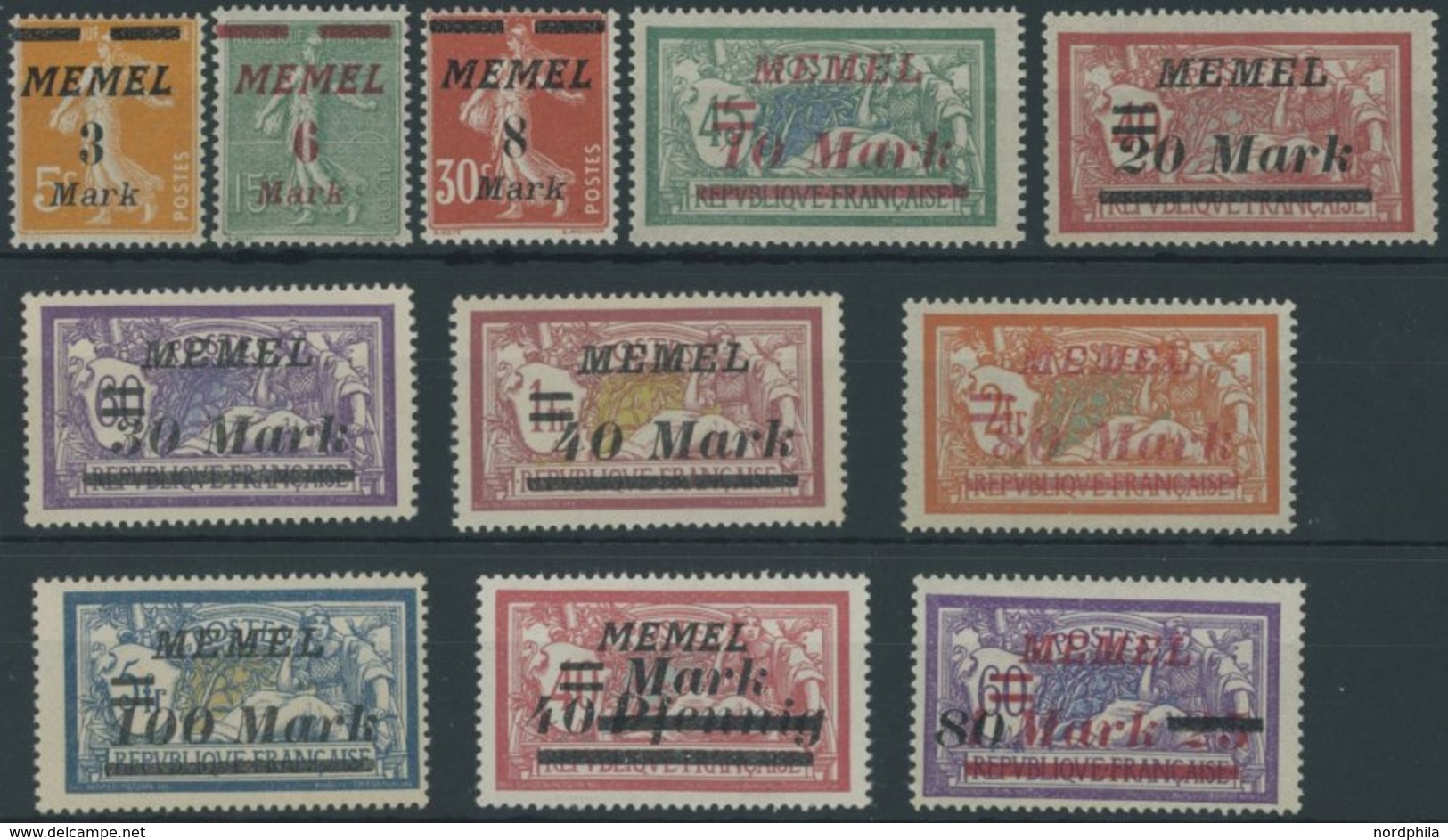 MEMELGEBIET 110-20 **, 1922, Staatsdruckerei Paris, 11 Postfrische Prachtwerte, Mi. 84.- - Memel (Klaïpeda) 1923