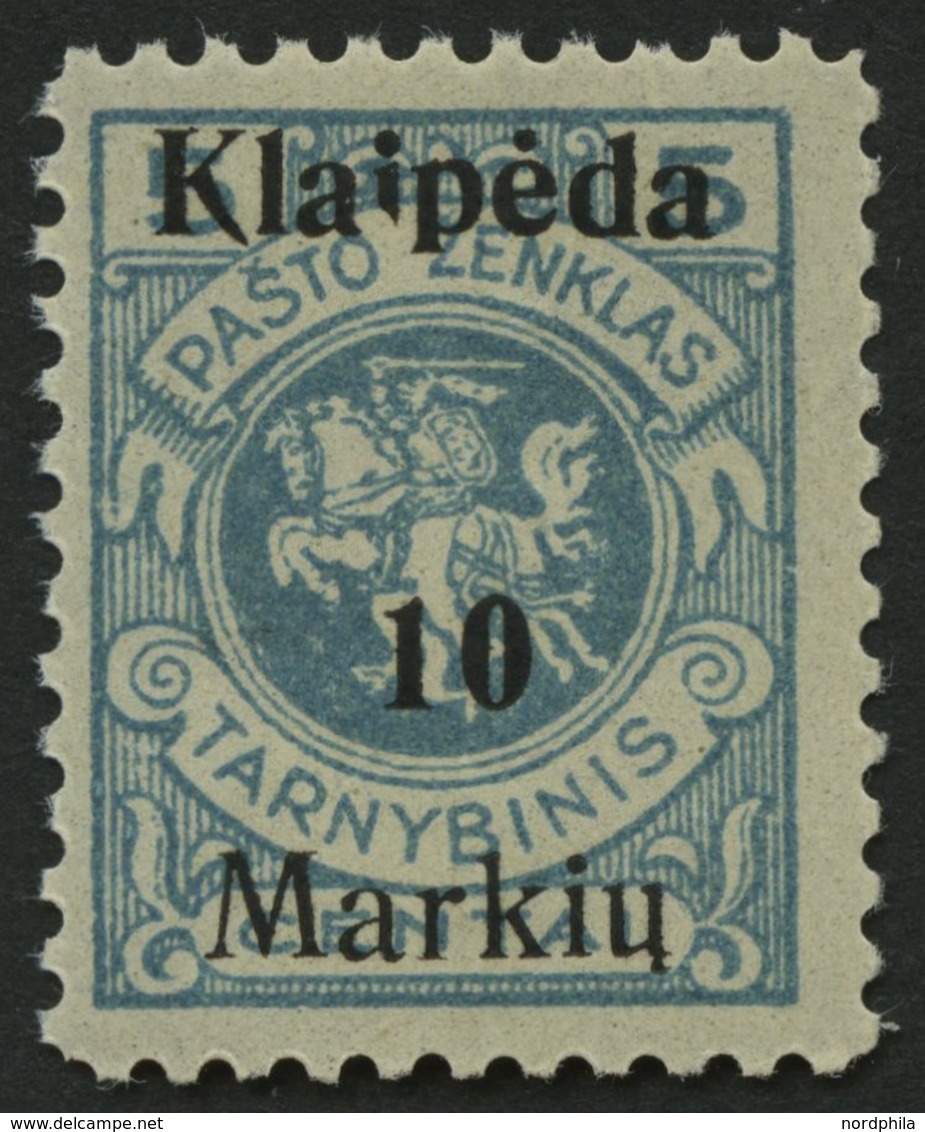 MEMELGEBIET 129IPF I **, 1923, 10 M. Auf 5 C. Grünlichblau, Aufdruck Ohne (Memel) Und Doppelbalken, Mit Abart I In Klaip - Klaipeda 1923