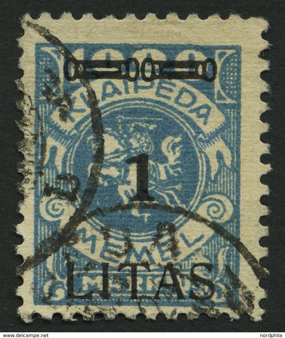 MEMELGEBIET 182III O, 1923, 1 L. Auf 1000 M. Grünlichblau, Type III, Feinst, Kurzbefund Huylmans - Memel (Klaïpeda) 1923