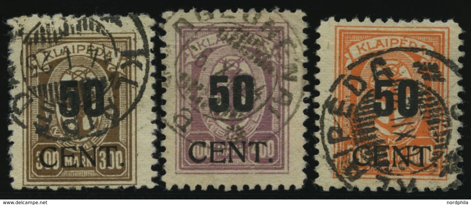 MEMELGEBIET 198-200 O, 1923, 50 C. Auf 300 M. - 50 C. Auf 500 M., 3 Werte Feinst/Pracht, Kurzbefund Huylmans, Mi. 75.- - Memel (Klaipeda) 1923