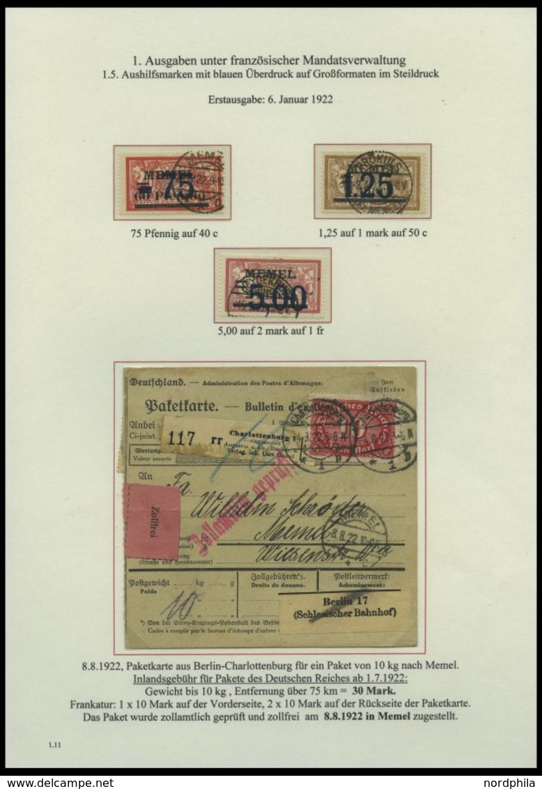 MEMELGEBIET o,Brief,BrfStk,**,* , reichhaltige saubere Teilsammlung Memel von 1920-1922 mit vielen Besonderheiten, Bogen