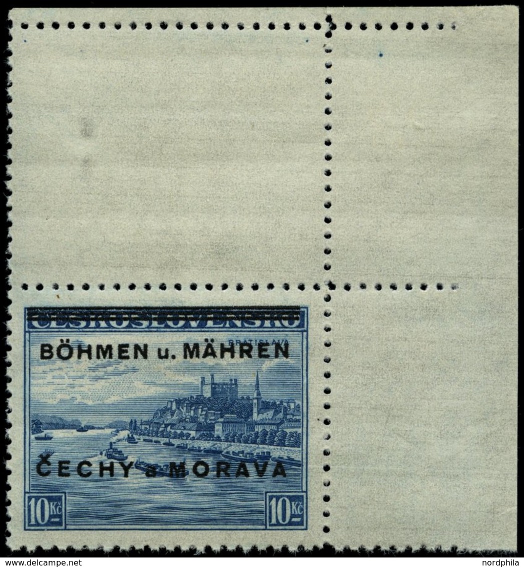 BÖHMEN UND MÄHREN 19LS **, 1939, 10 Kc. Pressburg Mit Senkrechtem Leerfeld, Pracht, Gepr. Gilbert, Mi. 80.- - Otros & Sin Clasificación