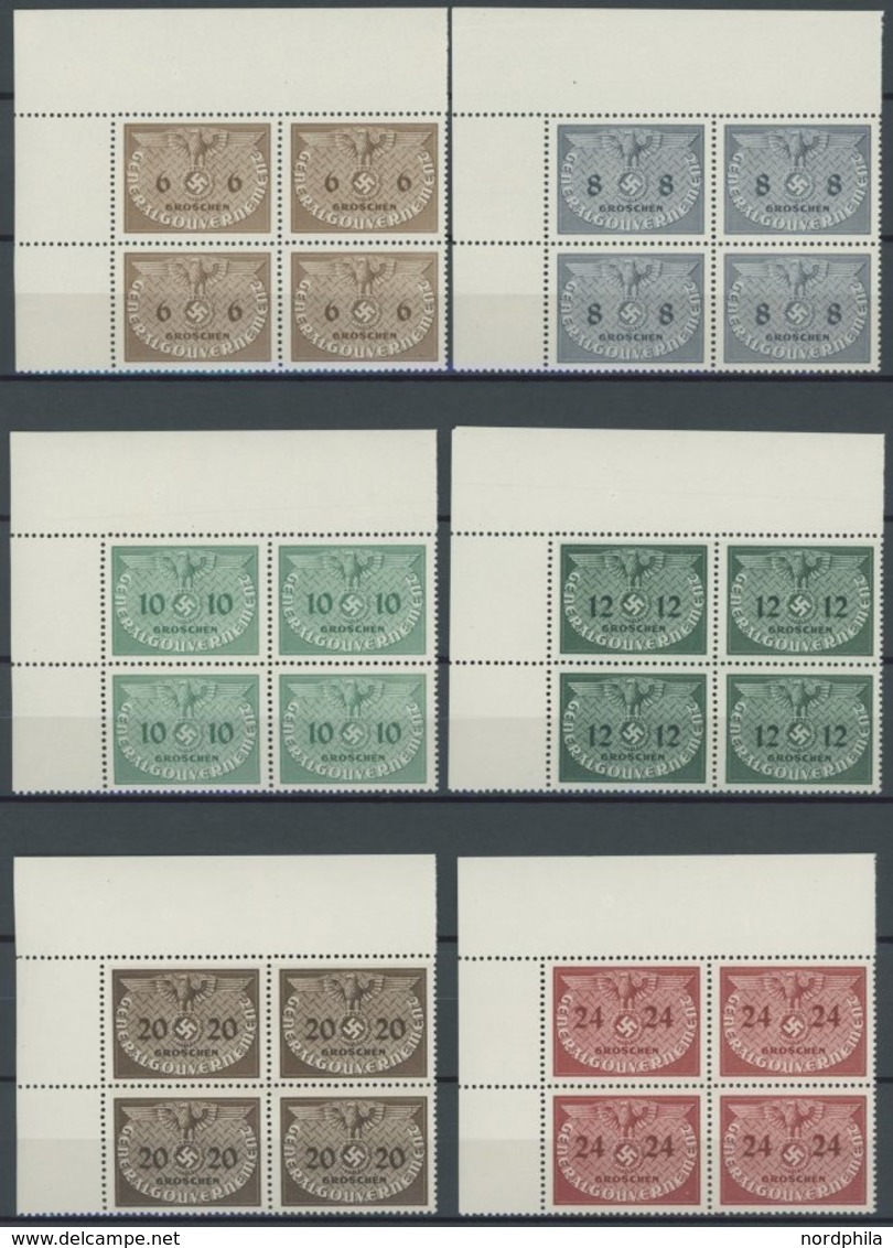 GENERALGOUVERNEMENT D 1-15 VB **, Dienstmarken: 1940, Hoheitszeichen In Linken Oberen Eckrandviererblocks, 1 Zl. Herstel - Occupazione 1938 – 45