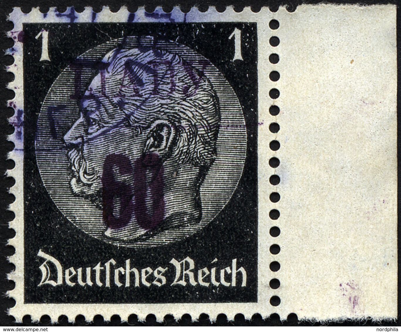 LJADY 1b O, 1941, 60 Kop. Auf 1 Pf. Schwarz, Aufdruck Schwarzviolett, Rechtes Randstück, Pracht, RR!, Fotoattest Zirath, - Besetzungen 1938-45