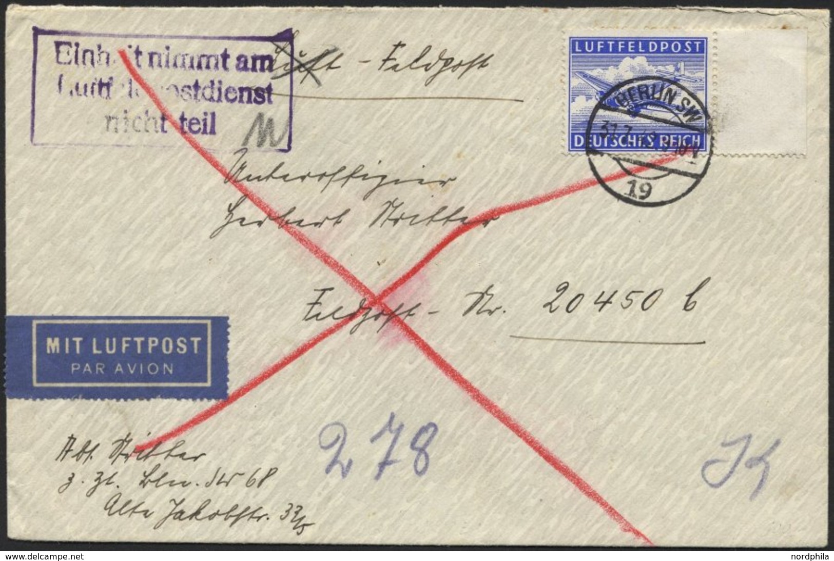 FELDPOSTMARKEN 1A/B BRIEF, 1942/3, Luftfeldpost, 3 Verschiedene Bessere Belege, Pracht - Occupation 1938-45