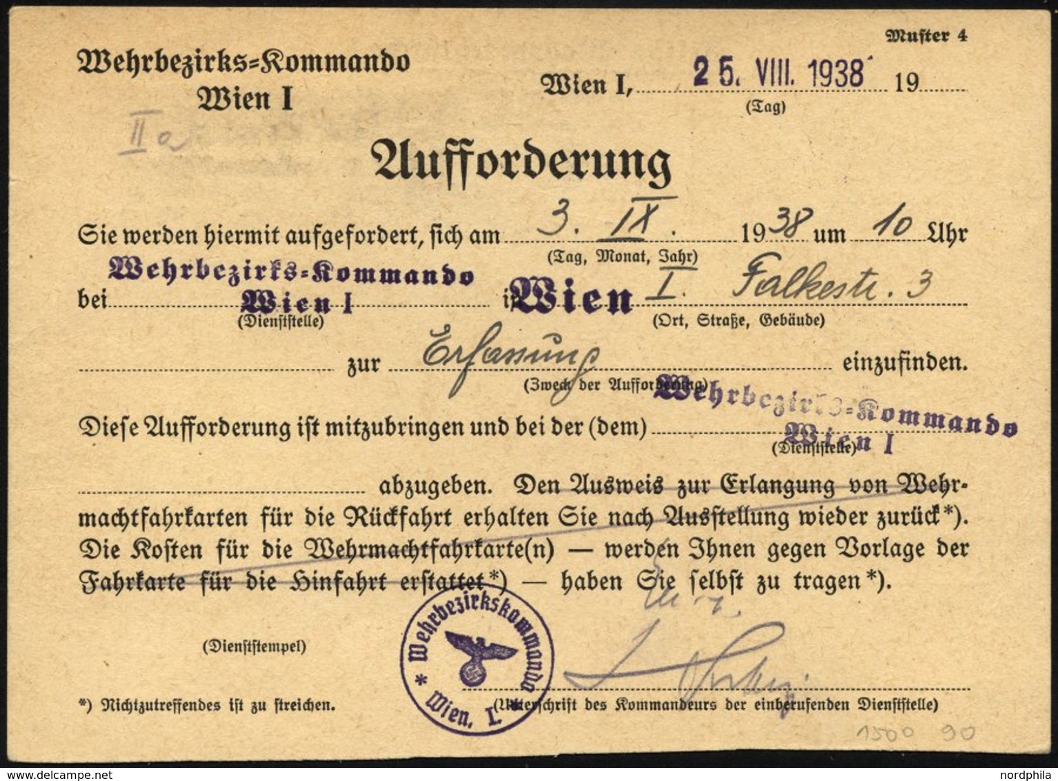 FELDPOST II. WK BELEGE 1938, Eilige Wehrmachtssache Aus Wien Mit Der Aufforderung Des Wehrkreis-Kommandos Wien Zur Wehre - Ocupación 1938 – 45