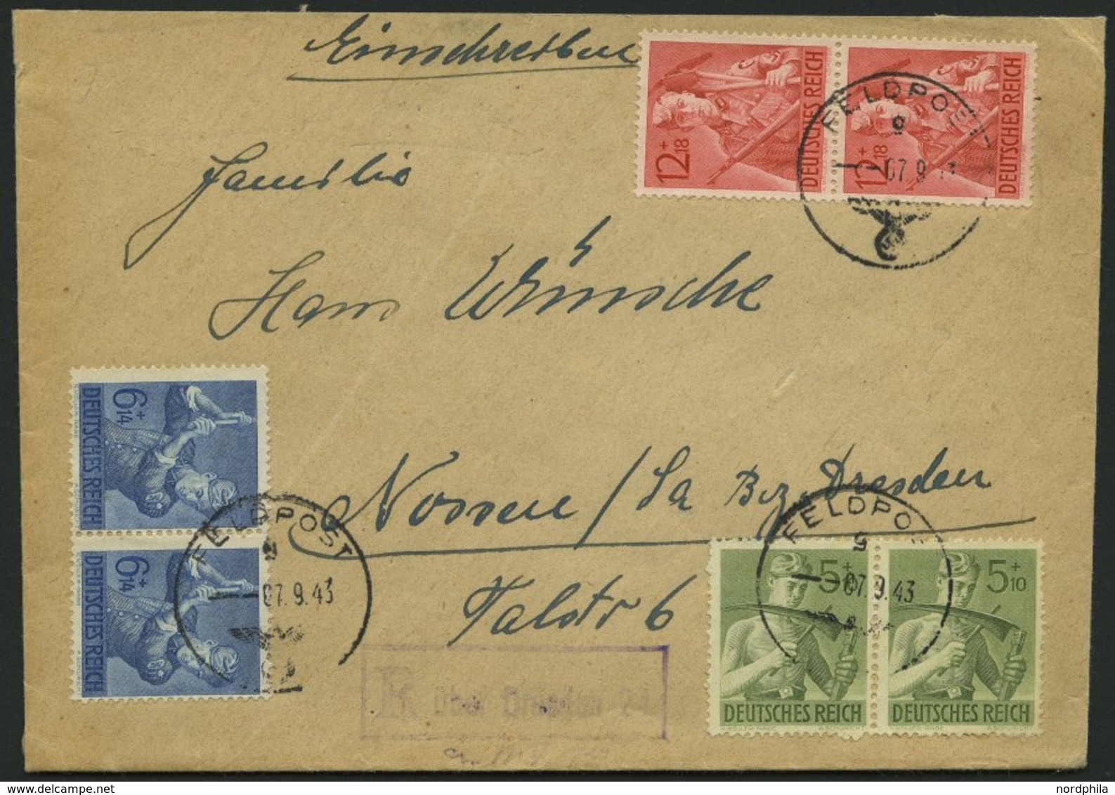 FELDPOST II. WK BELEGE 1943, Durch Feldpost Beförderte Eingeschriebene Briefsendung Mit Provisorischem Einschreibe-Notst - Ocupación 1938 – 45