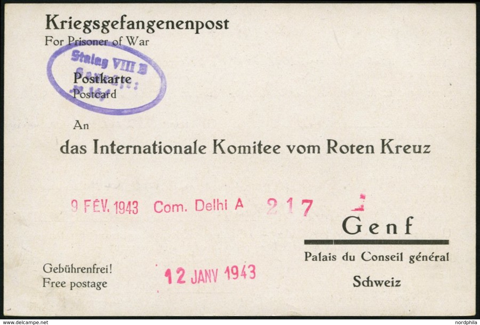 FELDPOST II. WK BELEGE 1943, Kriegsgefangenen-Registrierkarte Des Internationalen Suchdienstes Des Roten Kreuzes In Genf - Occupation 1938-45