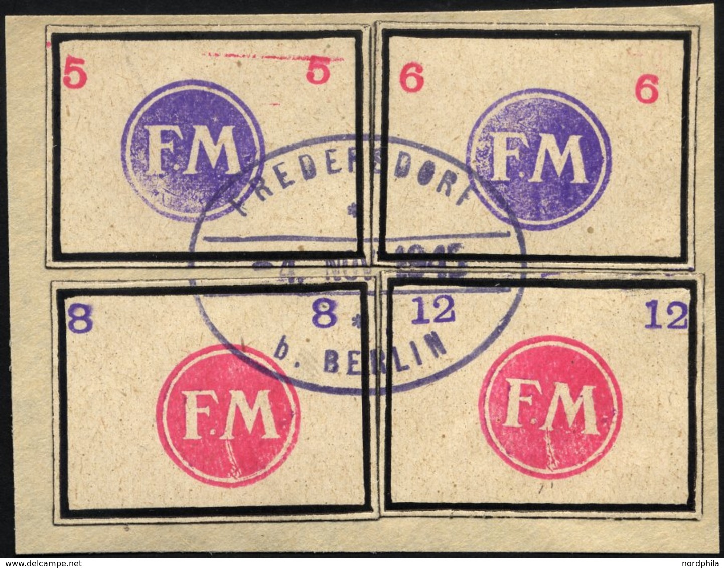FREDERSDORF Sp 246-49 BrfStk, 1945, 5 - 12 Pf., Rahmengröße 38x28 Mm, Kleine Wertziffern, Auf Briefstück Mit Stempel Vom - Postes Privées & Locales