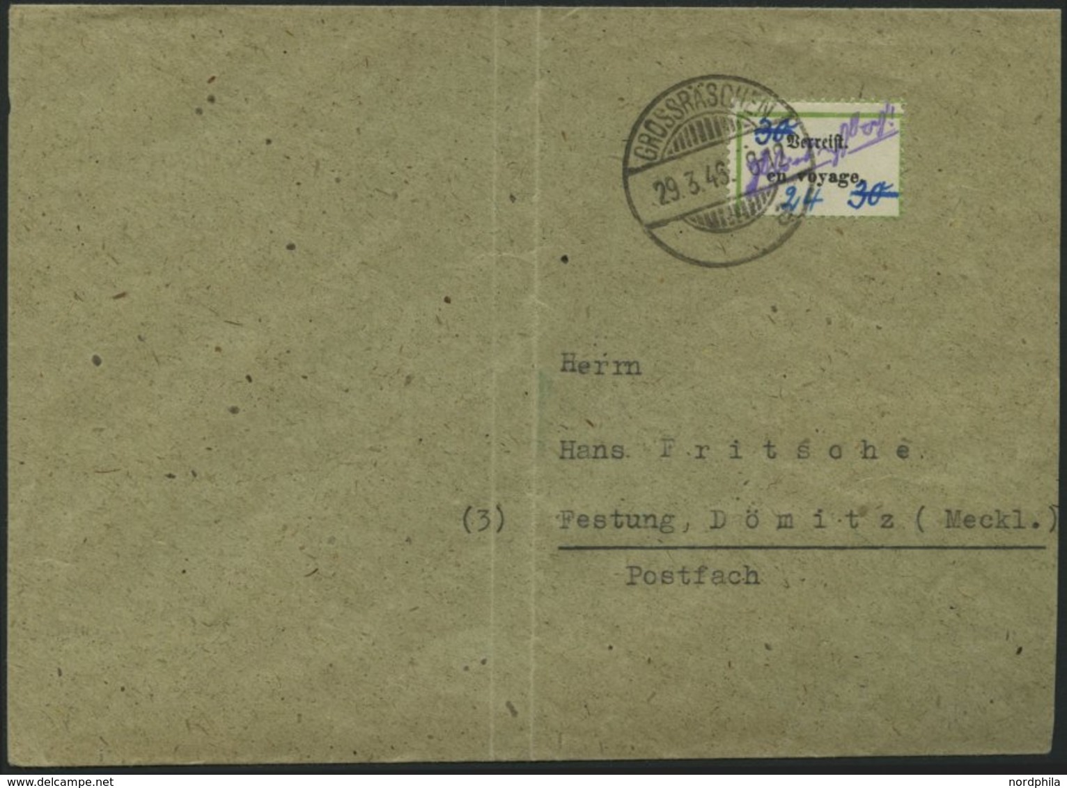 GROSSRÄSCHEN-VORLÄUFER V 18 BRIEF, 1946, 24 Auf 30 Pf. Verreist, Brief Senkrecht Gefaltet, Marke Pracht, Gepr. Zierer, M - Private & Local Mails