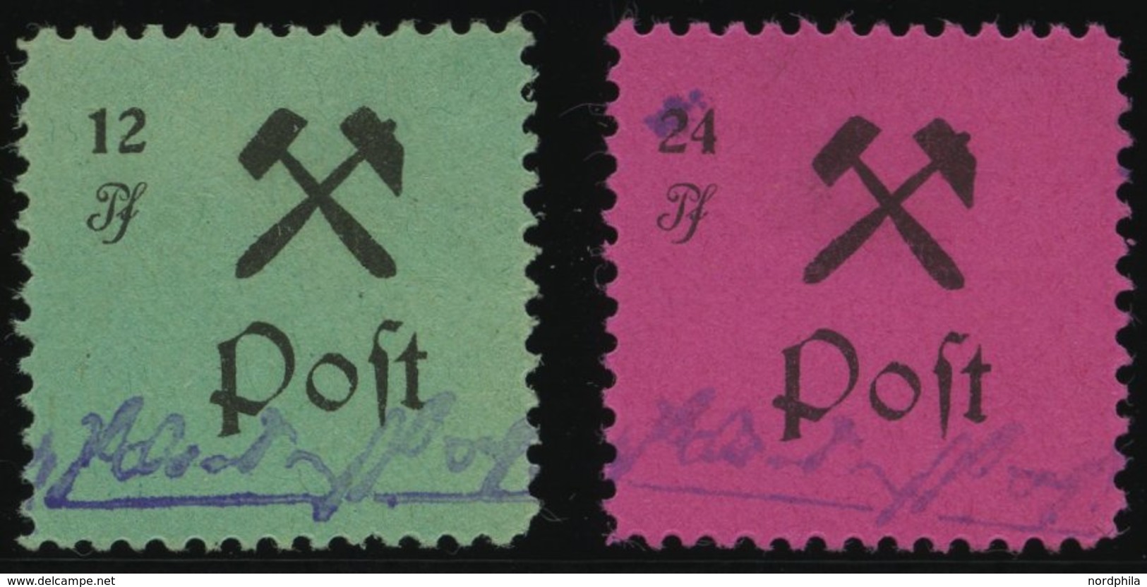 GROSSRÄSCHEN 25/6IV *, 1945, 12 Pf. Schwarz Auf Grün Und 24 Pf. Schwarz Auf Lila, Type IV, Falzrest, 2 Prachtwerte, (Mi. - Correos Privados & Locales