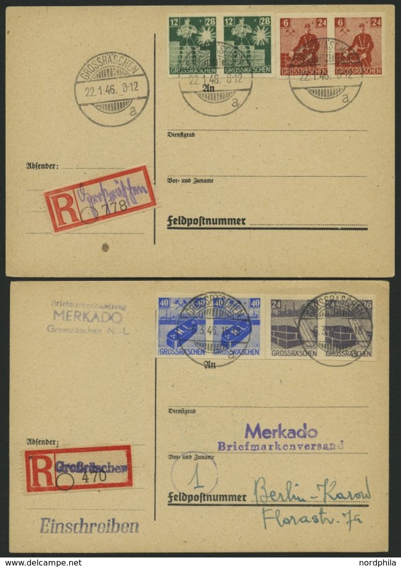 GROSSRÄSCHEN 43-46B Paar BRIEF, 1946, Solidarität, Ungezähnt, In Waagerechten Paaren Auf 2 Belegen, Pracht - Correos Privados & Locales