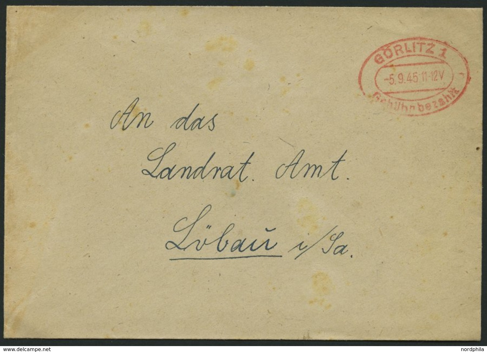 ALL. BES. GEBÜHR BEZAHLT GÖRLITZ Gebühr Bezahlt, 5.9.45, Roter Ellipsenstempel, Prachtbrief - Otros & Sin Clasificación